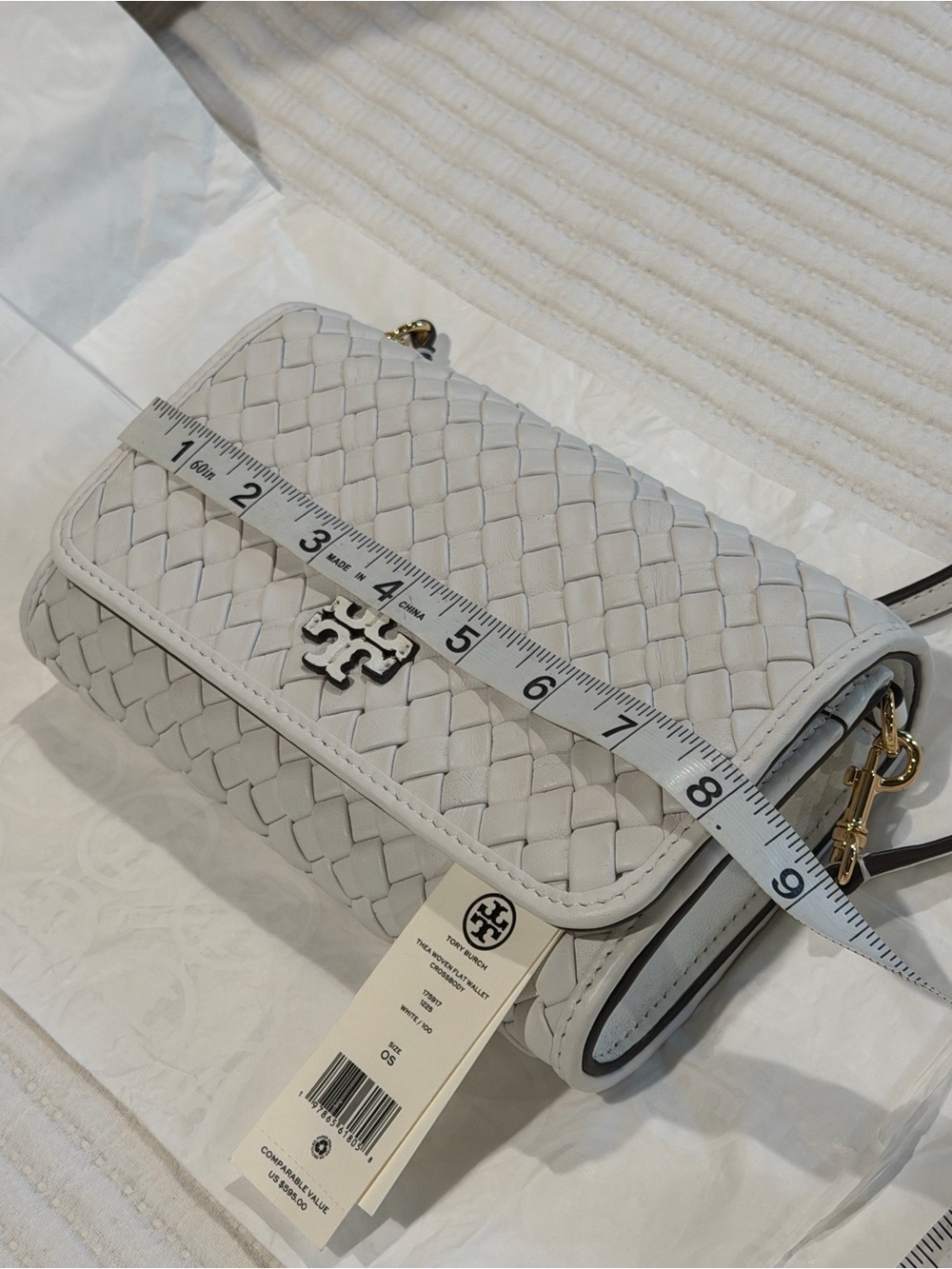 Tory Burch White Woven Leather Crossbody Thea purse clutch - Picture 9 of 9